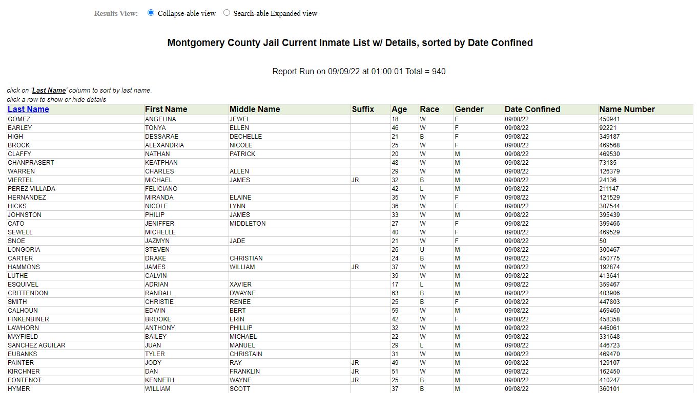 Jail Roster - Montgomery County, Texas